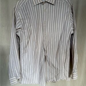 Calvin Klein Men's Striped Button Down Shirt - Gray and White 15 32/33